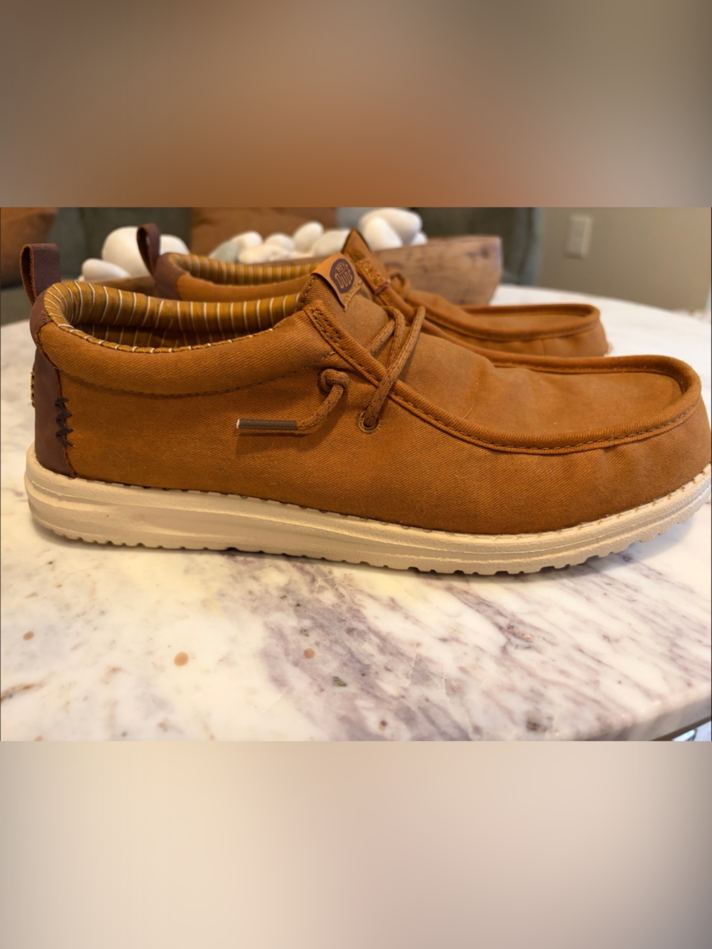 Men's Hey Dude Casual Canvas Boat Shoe in Brown
